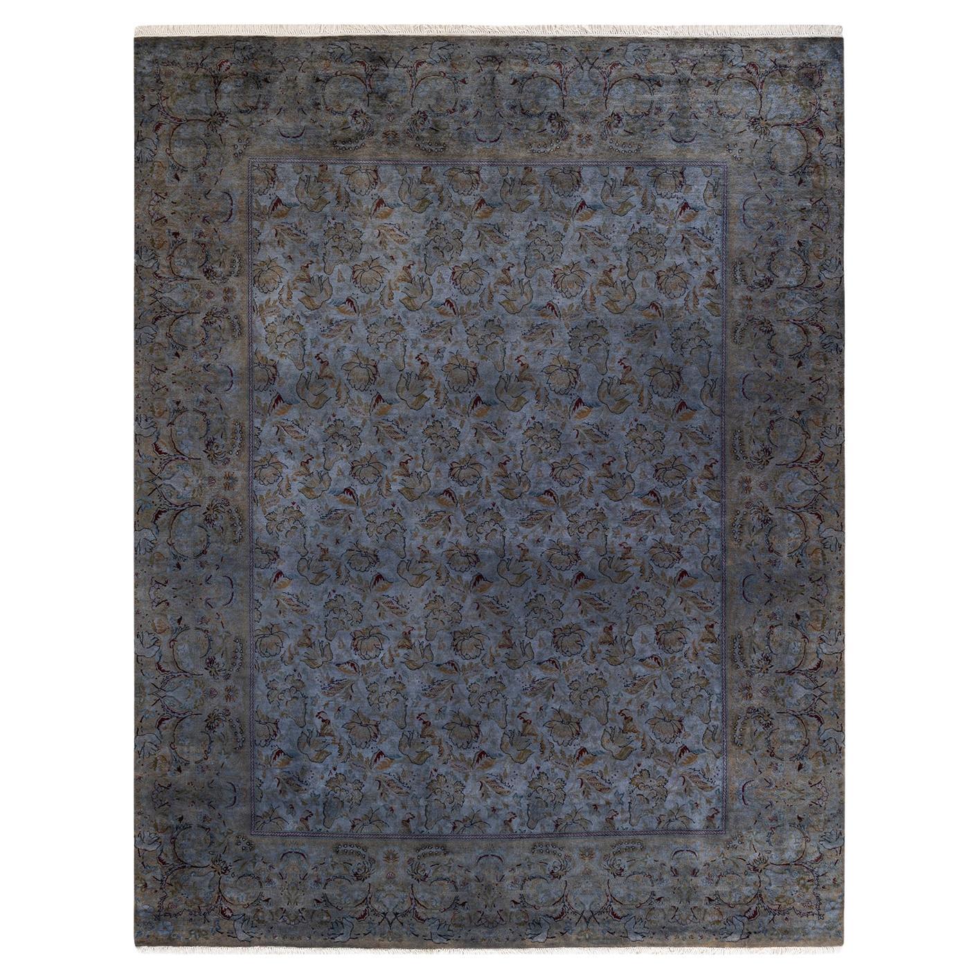 Overdyed Hand Knotted Wool Gray Area Rug