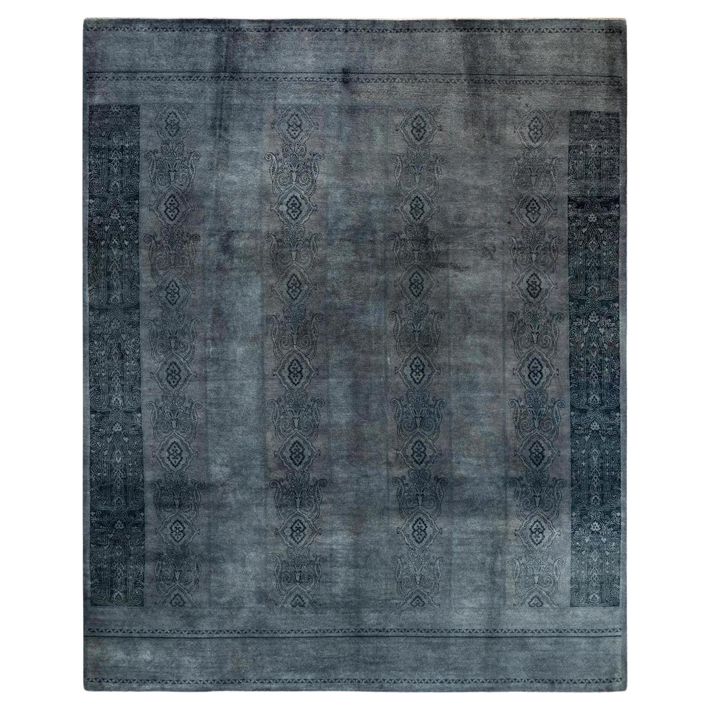 Tappeto Overdyed in lana grigio annodato a mano