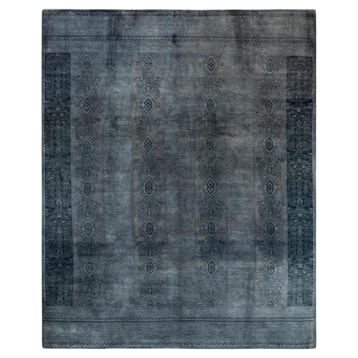 Overdyed Hand Knotted Wool Gray Area Rug For Sale