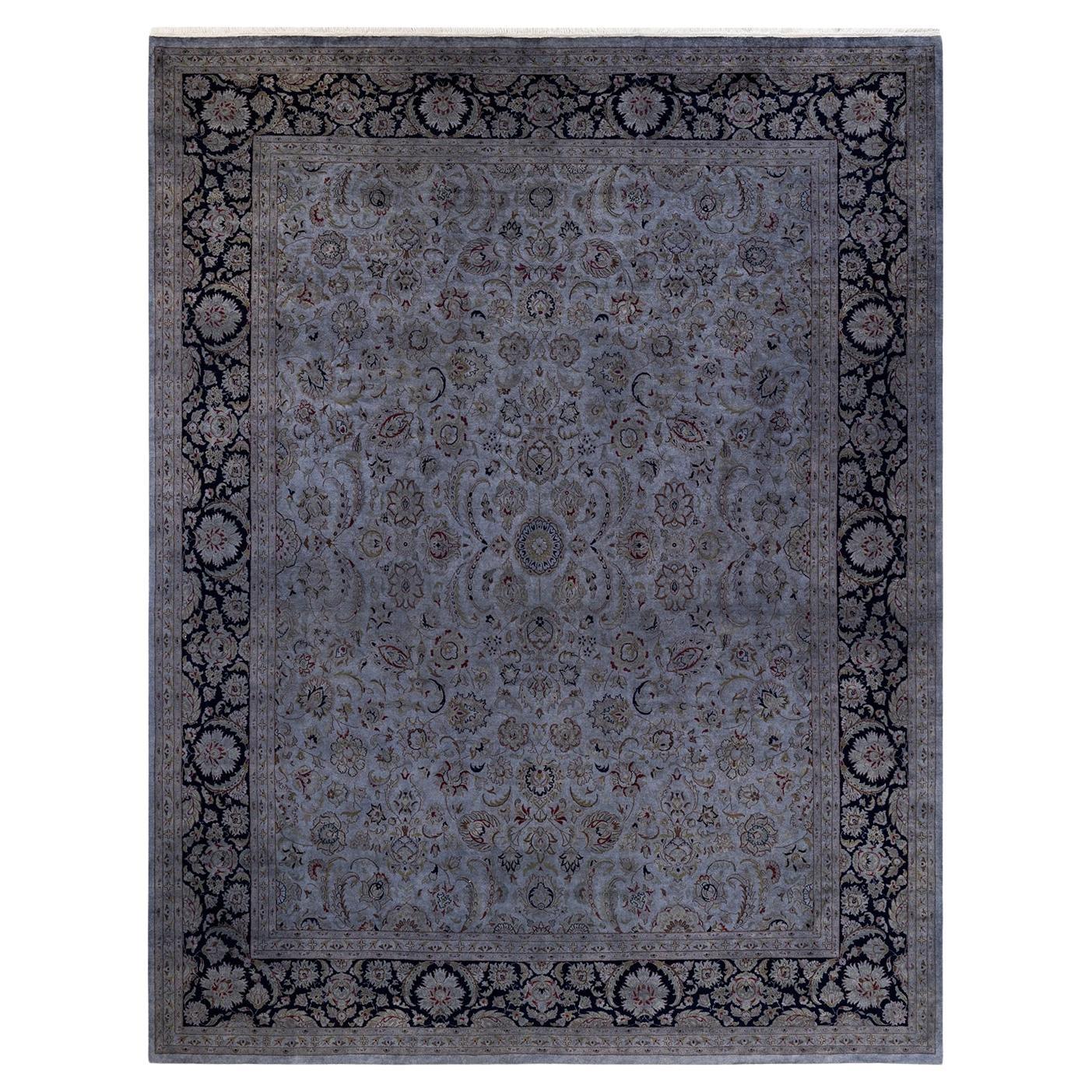 Tapis Overdyed en laine grise nouée à la main