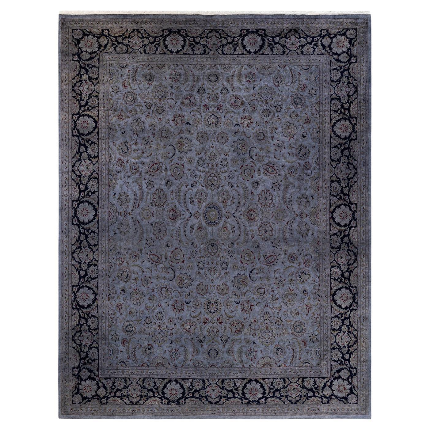 Overdyed Hand Knotted Wool Gray Area Rug For Sale