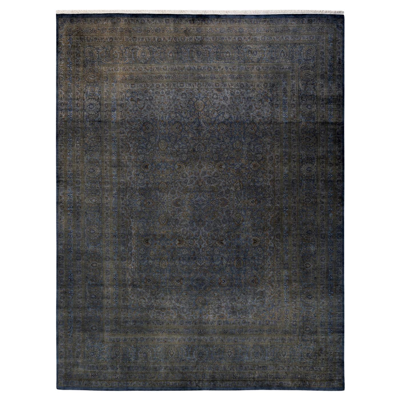 Tappeto Overdyed in lana grigio annodato a mano