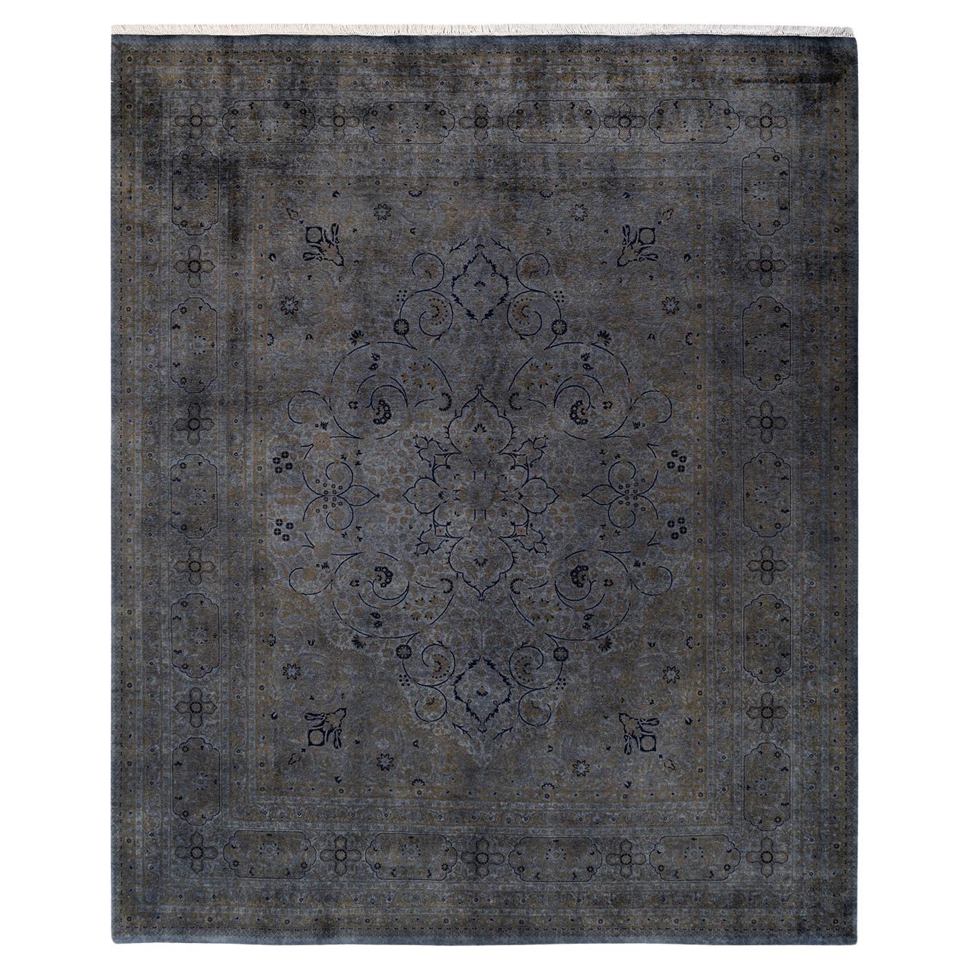 Overdyed Hand Knotted Wool Gray Area Rug For Sale