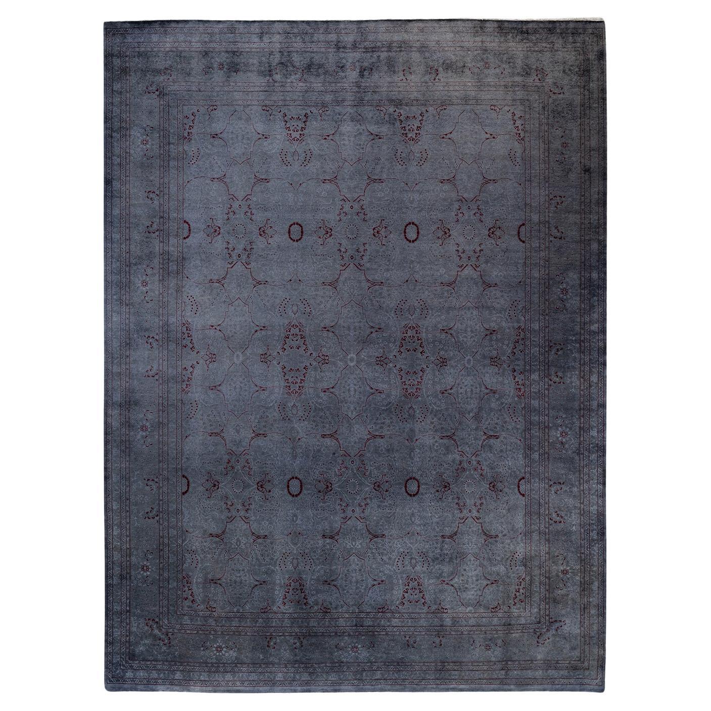 Overdyed Hand Knotted Wool Gray Area Rug