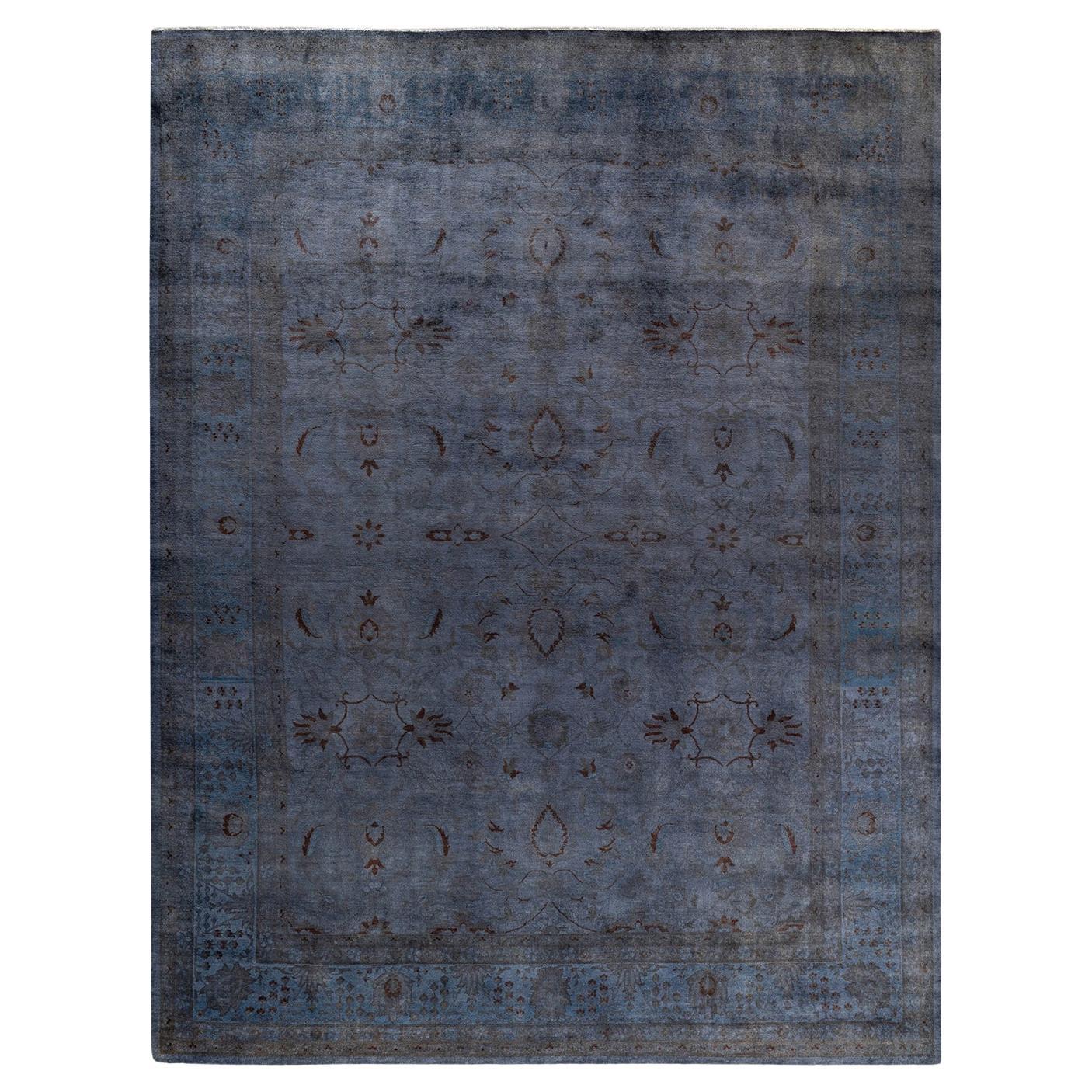 Overdyed Hand Knotted Wool Gray Area Rug For Sale