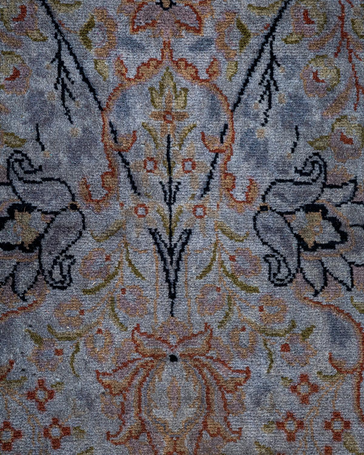 Pakistani Overdyed Hand Knotted Wool Gray Runner For Sale