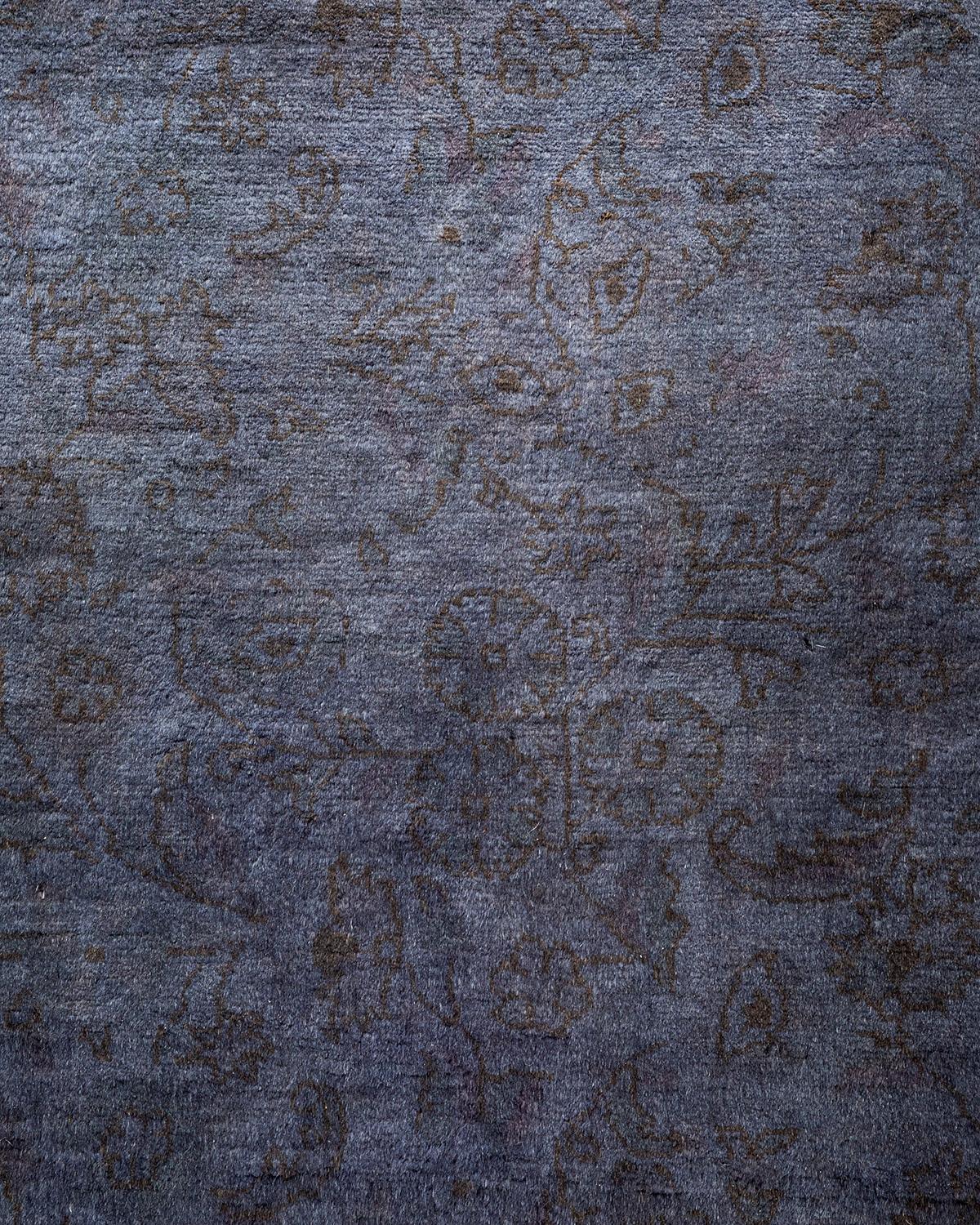 Pakistani Overdyed Hand Knotted Wool Gray Runner For Sale