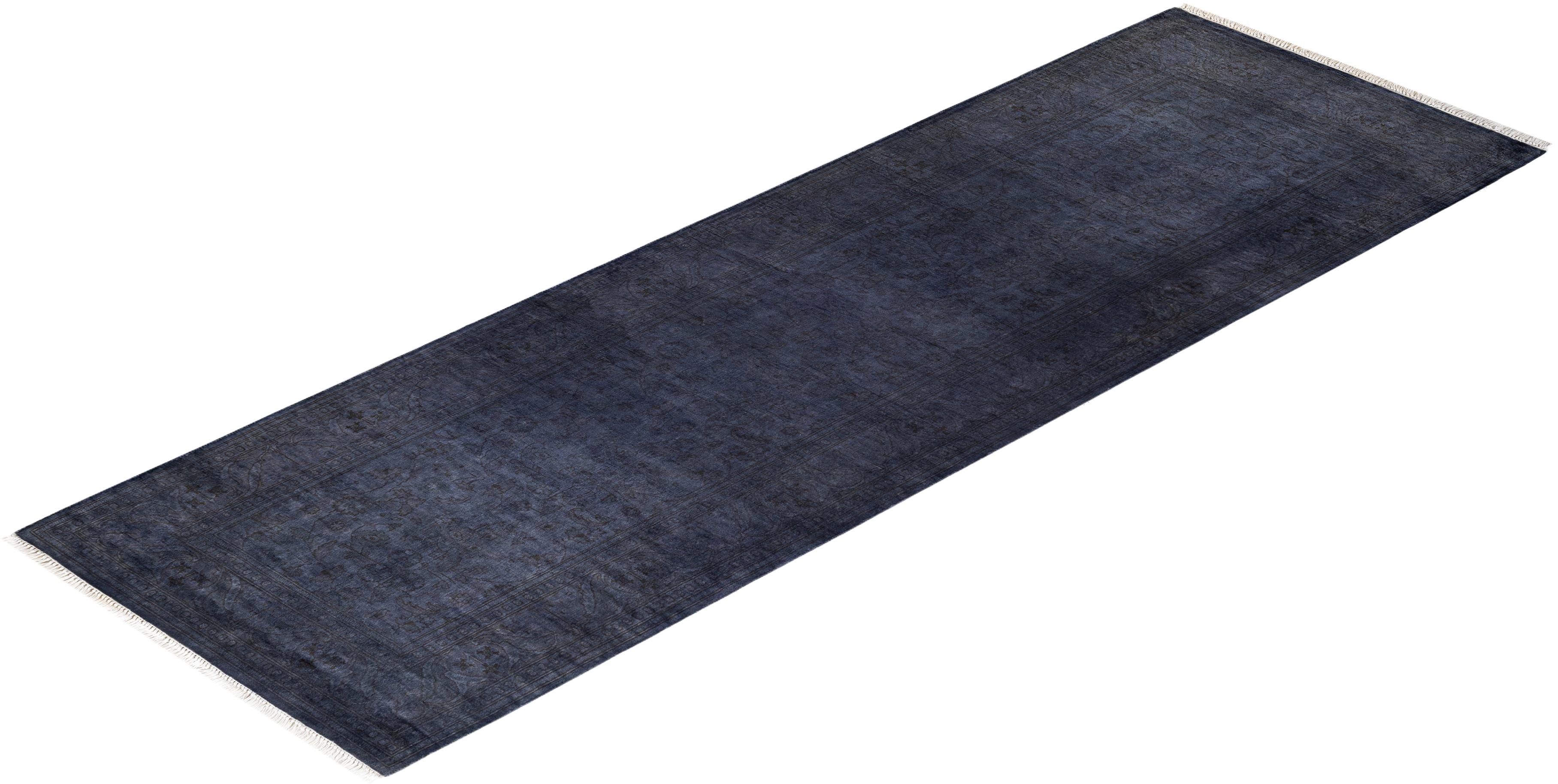 Overdyed Hand Knotted Wool Gray Runner For Sale 3