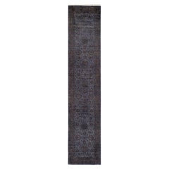 Overdyed Hand Knotted Wool Gray Runner