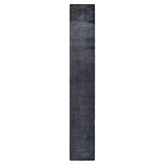 Overdyed Hand Knotted Wool Gray Runner