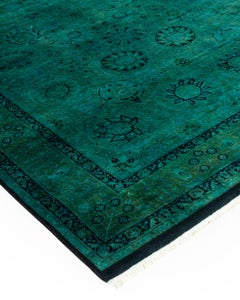 Overdyed Hand Knotted Wool Green Area Rug