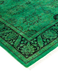 Overdyed Hand Knotted Wool Green Area Rug