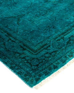 Overdyed Hand Knotted Wool Green Area Rug