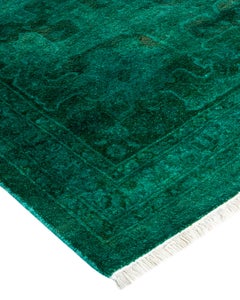 Overdyed Hand Knotted Wool Green Area Rug