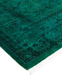Overdyed Hand Knotted Wool Green Area Rug