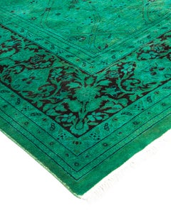Overdyed Hand Knotted Wool Green Area Rug