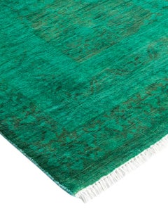 Overdyed Hand Knotted Wool Green Area Rug