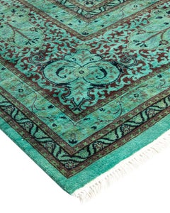 Overdyed Hand Knotted Wool Green Area Rug
