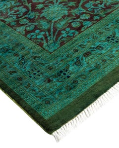 Overdyed Hand Knotted Wool Green Area Rug