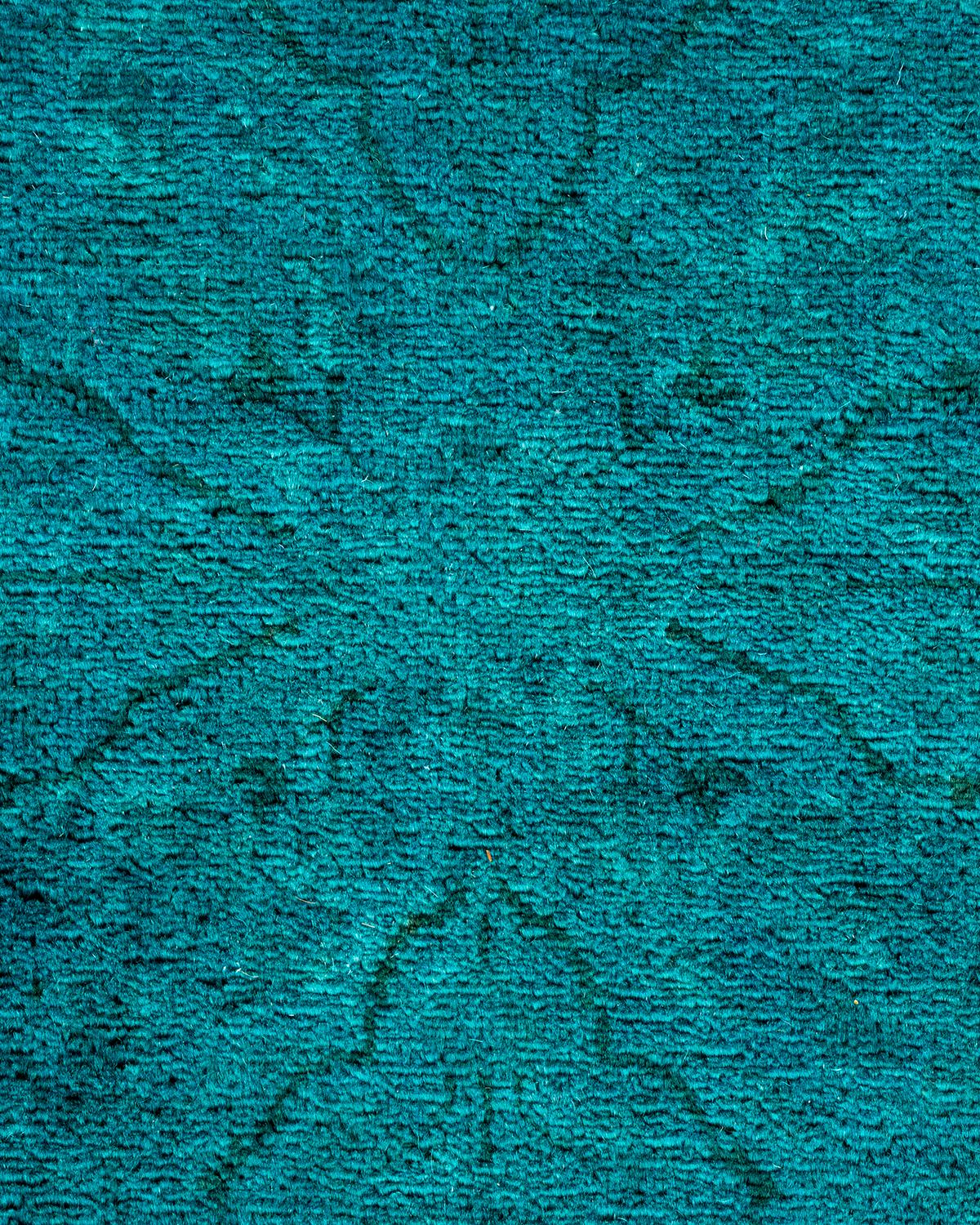 Pakistani Overdyed Hand Knotted Wool Green Area Rug For Sale