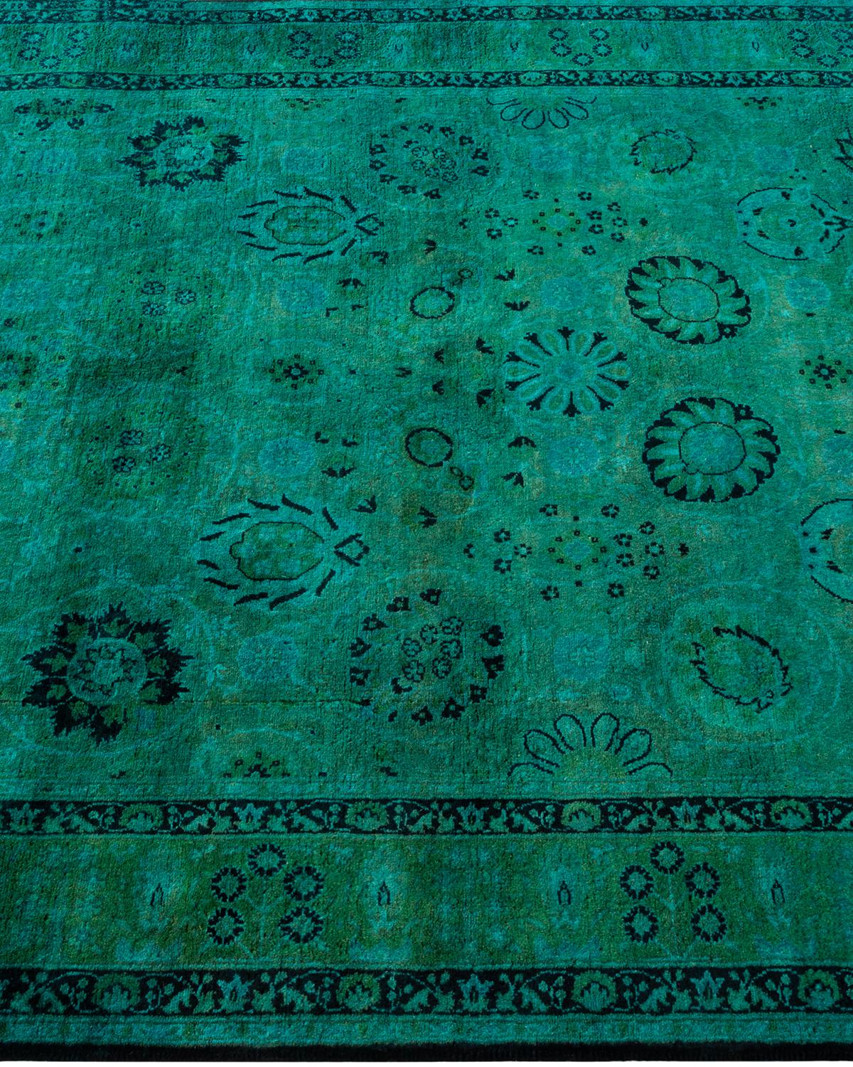 Overdyed Hand Knotted Wool Green Area Rug In New Condition For Sale In Norwalk, CT