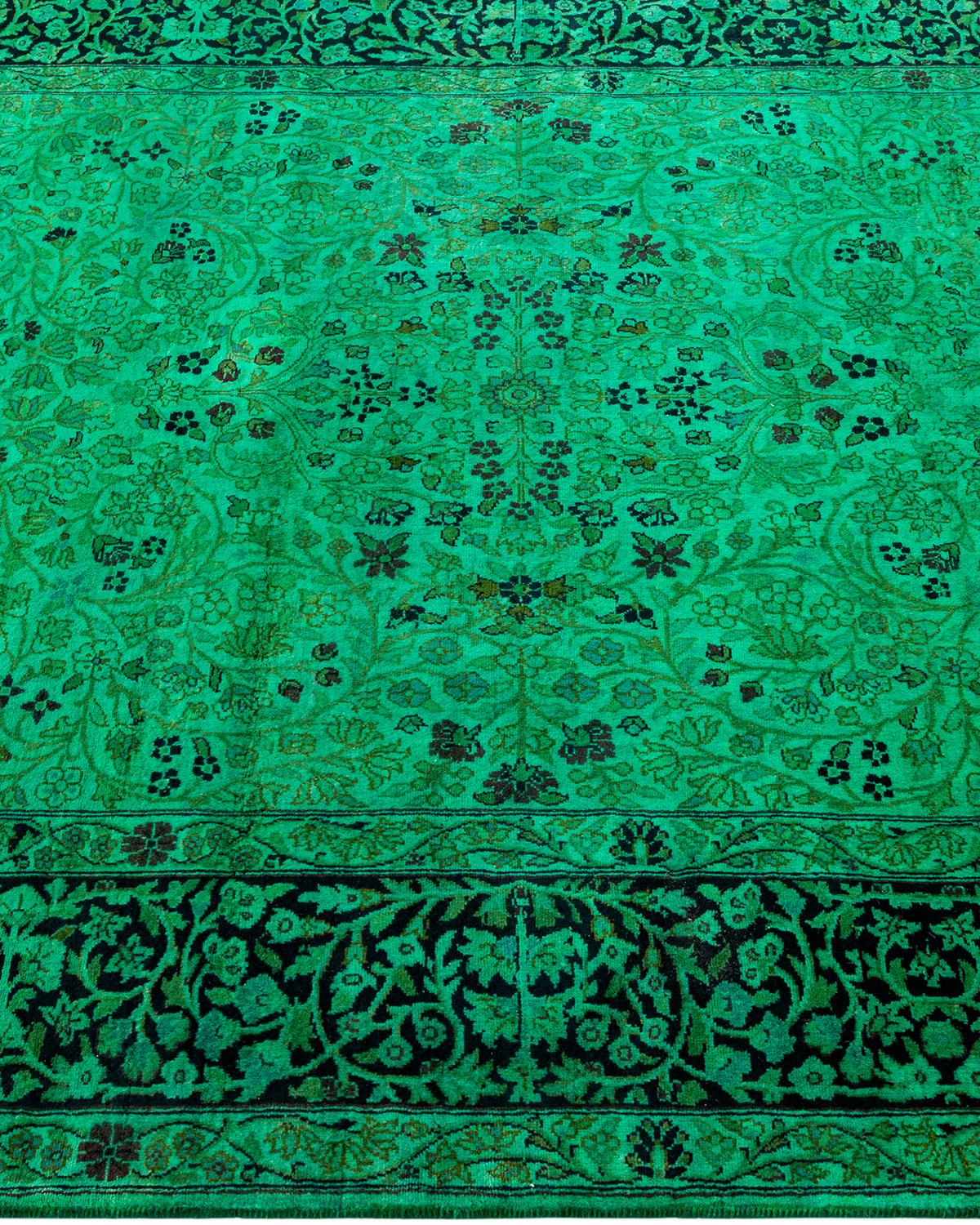 Overdyed Hand Knotted Wool Green Area Rug In New Condition For Sale In Norwalk, CT