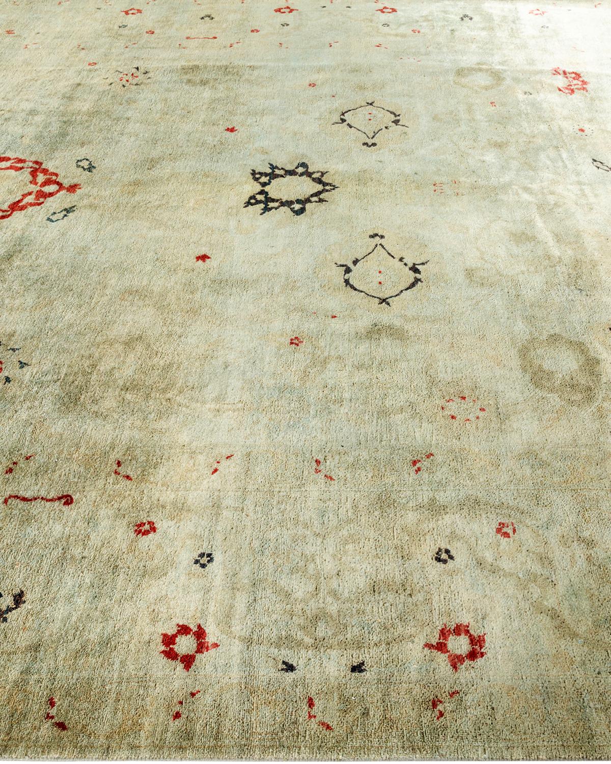 Overdyed Hand Knotted Wool Green Area Rug In New Condition For Sale In Norwalk, CT