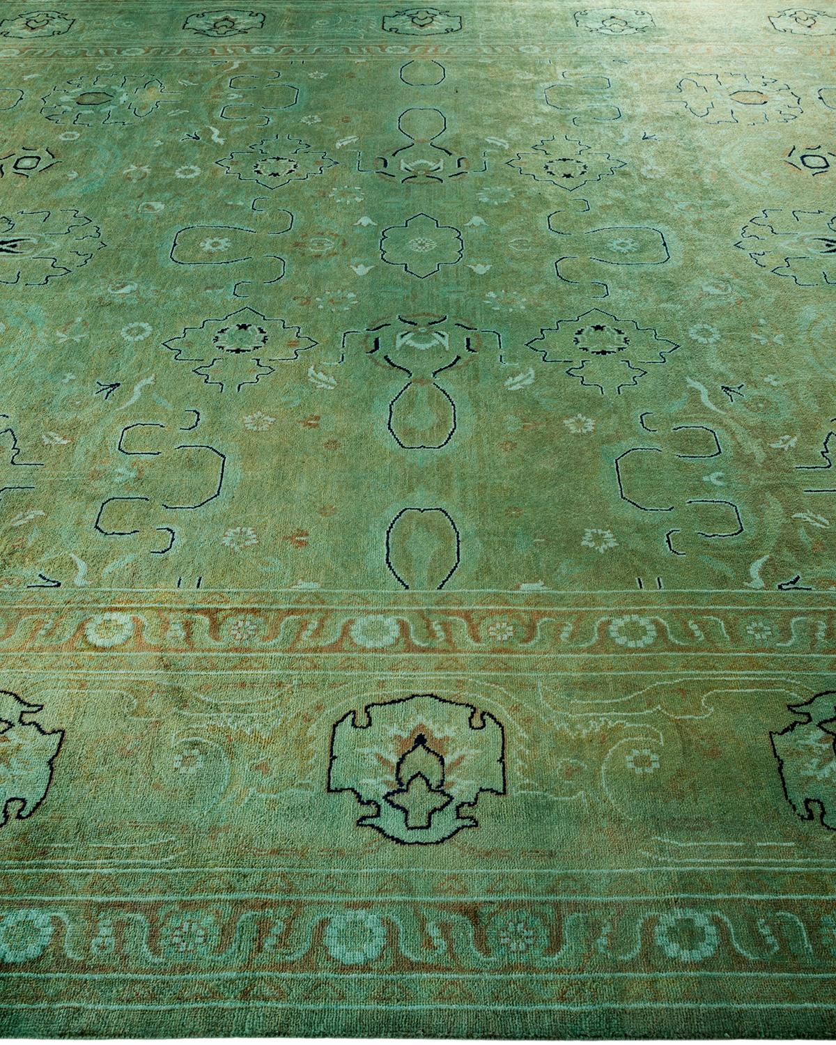 Overdyed Hand Knotted Wool Green Area Rug In New Condition For Sale In Norwalk, CT
