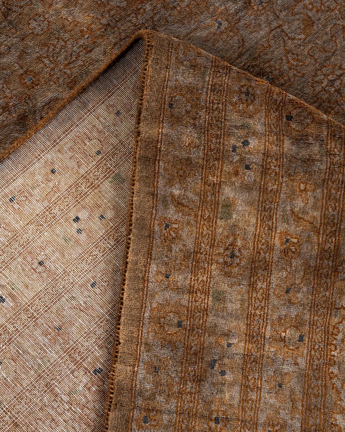 Lana Tappeto Overdyed in lana annodato a mano di colore verde in vendita