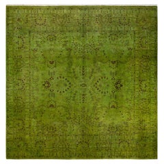 Overdyed Hand Knotted Wool Green Area Rug