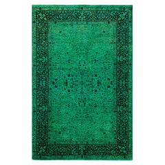 Overdyed Hand Knotted Wool Green Area Rug
