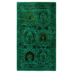 Overdyed Hand Knotted Wool Green Area Rug