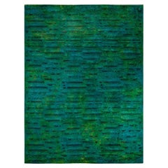 Overdyed Hand Knotted Wool Green Area Rug