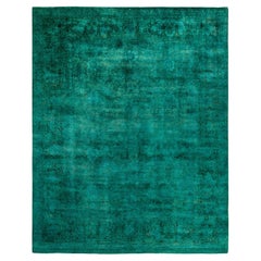 Overdyed Hand Knotted Wool Green Area Rug