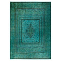 Overdyed Hand Knotted Wool Green Area Rug