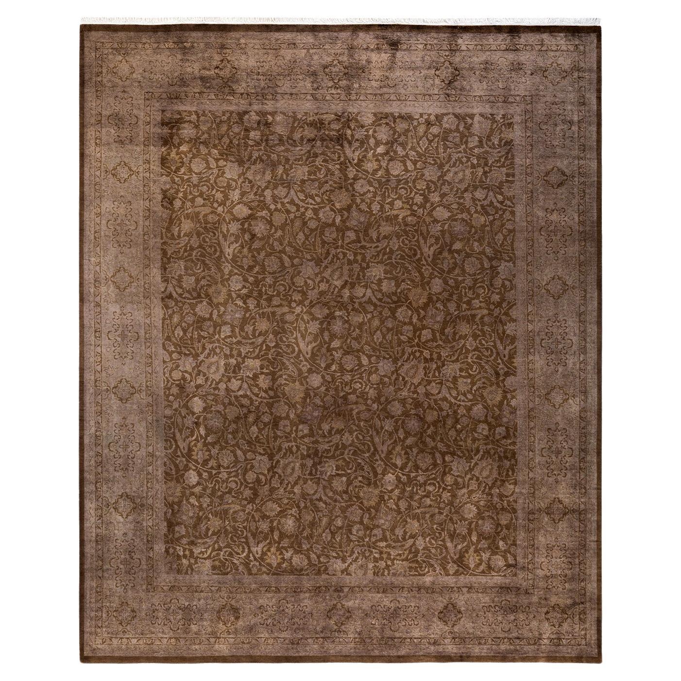 Overdyed Hand Knotted Wool Green Area Rug