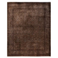 Overdyed Hand Knotted Wool Green Area Rug