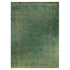 Overdyed Hand Knotted Wool Green Area Rug