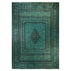 Overdyed Hand Knotted Wool Green Area Rug