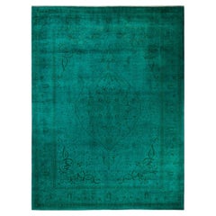 Overdyed Hand Knotted Wool Green Area Rug