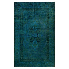 Overdyed Hand Knotted Wool Green Area Rug