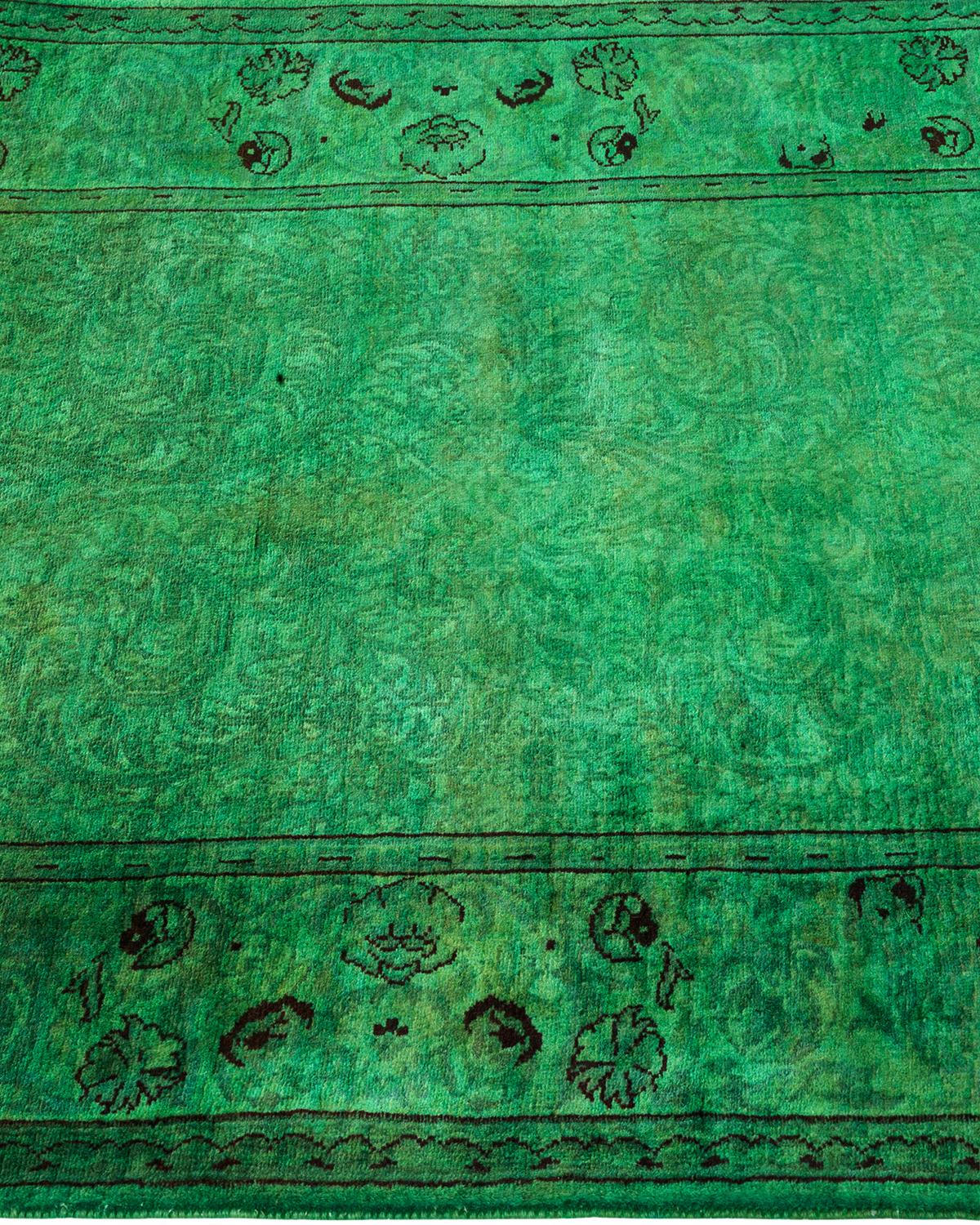 Overdyed Hand Knotted Wool Green Runner In New Condition For Sale In Norwalk, CT