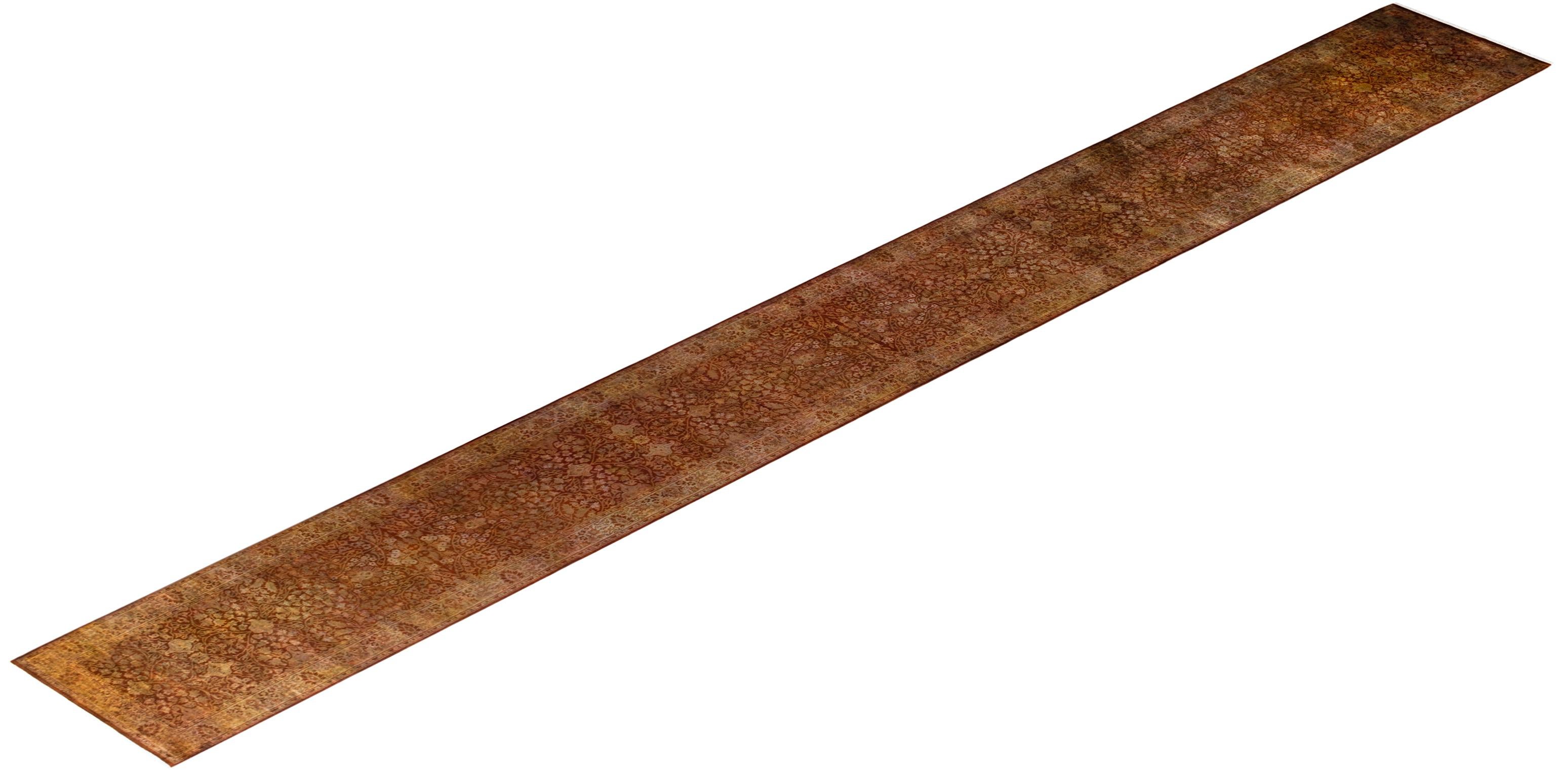 Grüner Läufer aus handgeknüpfter Wolle, gefärbt im Angebot 3