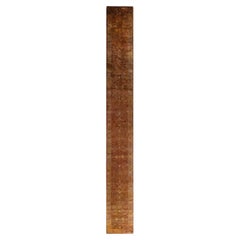 Overdyed Hand Knotted Wool Green Runner