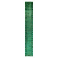 Overdyed Hand Knotted Wool Green Runner