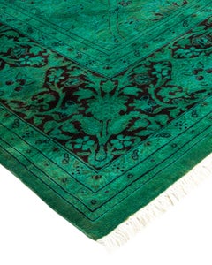 Hellblauer, überfärbter, handgeknüpfter Wollteppich, traditionelles Design