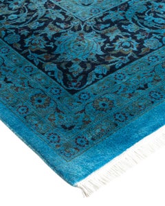 Overdyed Hand Knotted Wool Light Blue Area Rug