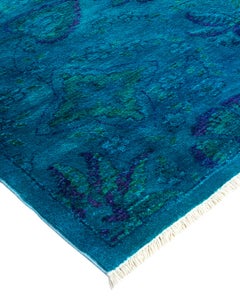 Overdyed Hand Knotted Wool Light Blue Area Rug