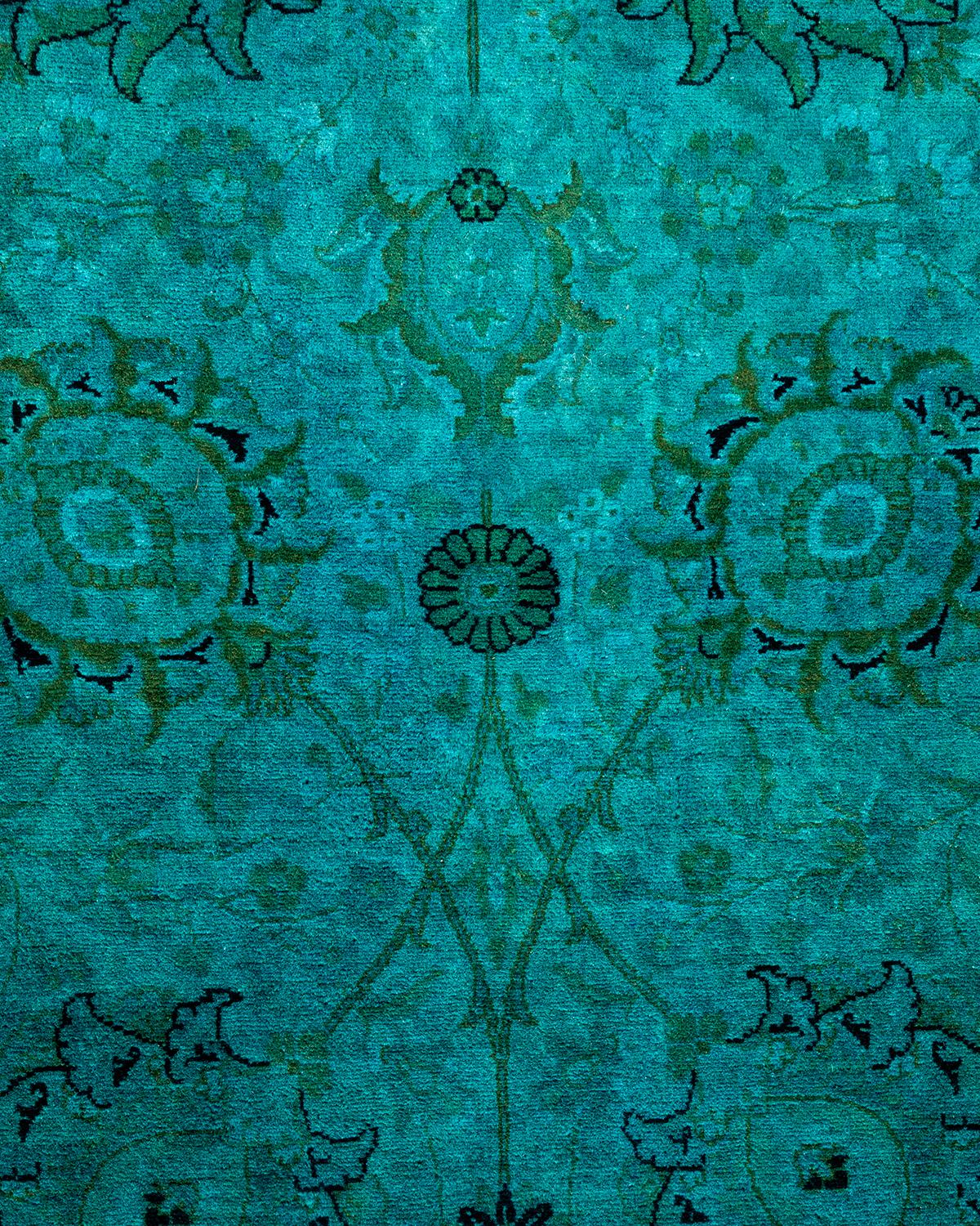 Pakistani Overdyed Hand Knotted Wool Light Blue Area Rug For Sale