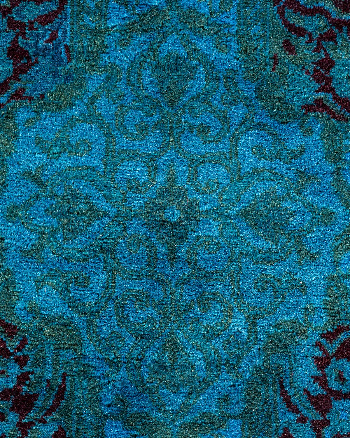 Pakistani Overdyed Hand Knotted Wool Light Blue Area Rug For Sale